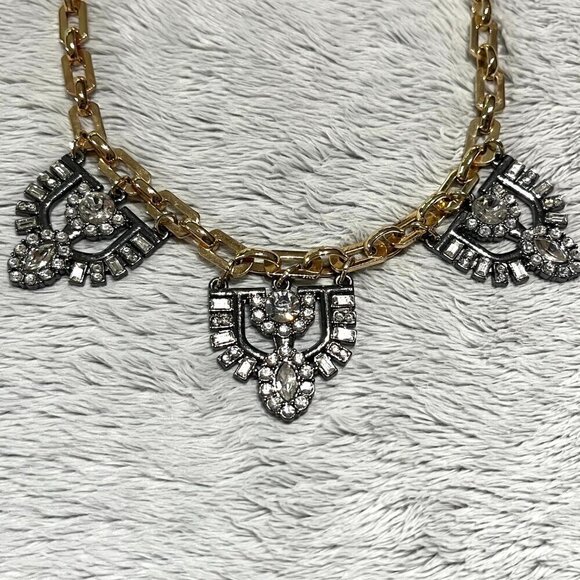 Stella & Dot for The Limited Two-Tone Art Deco Rhinestone Statement Bib Necklace - Picture 5 of 11